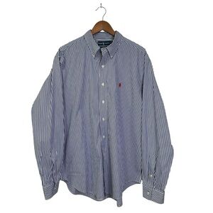 Ralph Lauren XL Preppy Classic Fit Blue White Bengal Stripe Button Down Shirt
